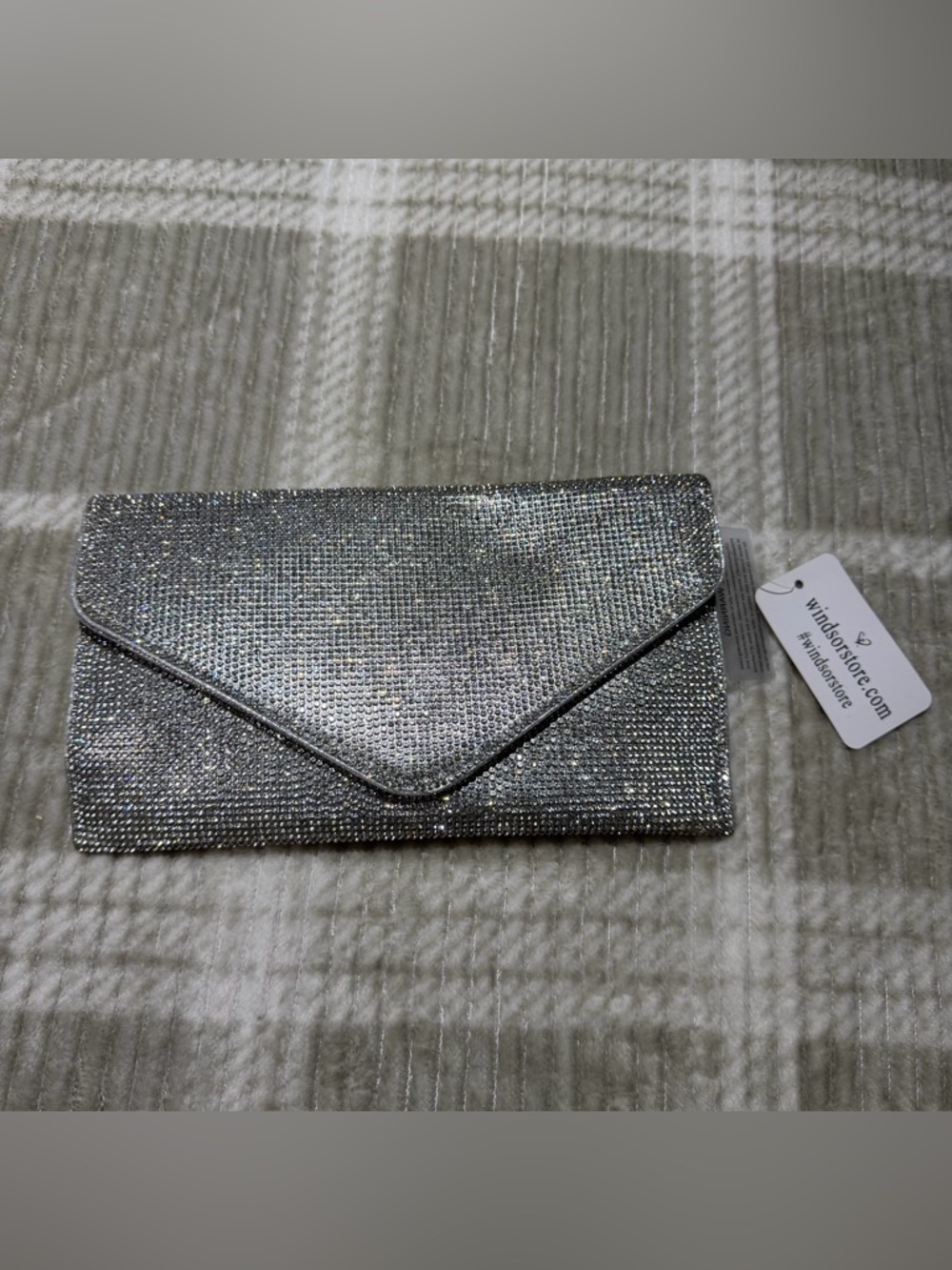 Windsor Silver Rhinestone Envelope Clutch